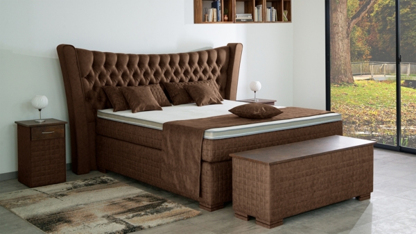 Meisterbetten Boxspringbett Oslo 160x200 in MS-Nougat, Matratzenbezug Oslo, Ergoflex-Topper