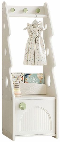 habeig Kinderkleiderschrank Garderobenständer mit Kommode, 129 cm Höhe, Weiß Kleiderständer Abgerundete Kanten