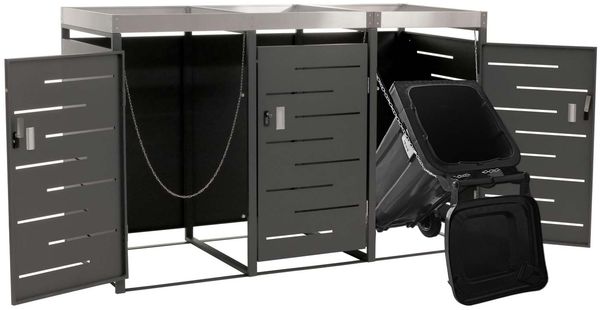 3er-Mülltonnenverkleidung HWC-H40, Mülltonnenbox, Pflanzkasten Edelstahl-Metall-Kombi 78kg 125x198x84cm erweiterbar Bild 8
