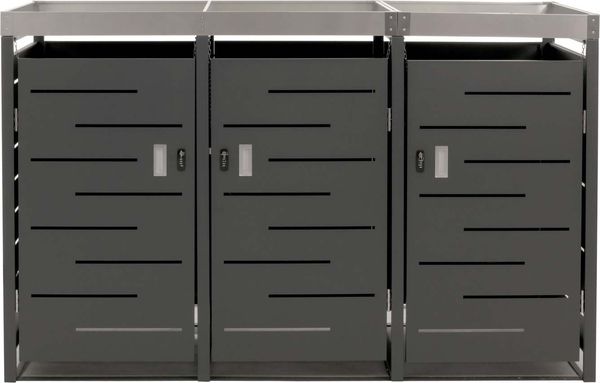 3er-Mülltonnenverkleidung HWC-H40, Mülltonnenbox, Pflanzkasten Edelstahl-Metall-Kombi 78kg 125x198x84cm erweiterbar Bild 6