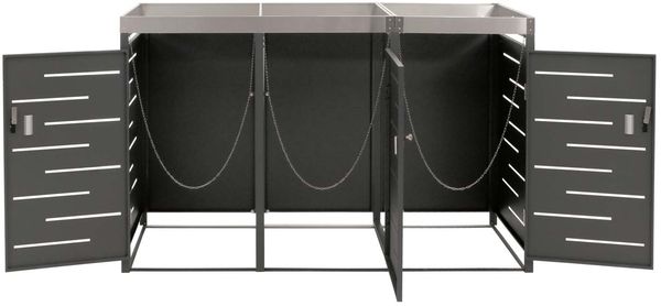 3er-Mülltonnenverkleidung HWC-H40, Mülltonnenbox, Pflanzkasten Edelstahl-Metall-Kombi 78kg 125x198x84cm erweiterbar Bild 5