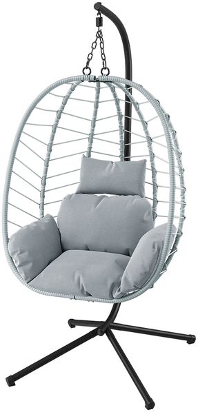 STEELSØN 'Alarian' Hängesessel mit Metallgestell, höhenverstellbar und faltbar, wetterfest, Polyrattan, grau, bis 150 kg belastbar, inkl. Kissen Bild 11