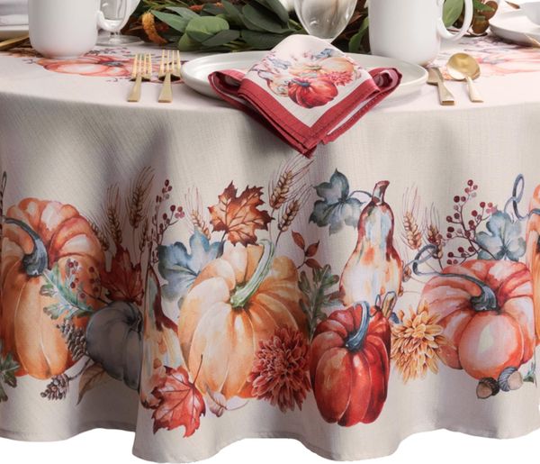 Elrene Home Fashions Tischdecke mit botanischer Ernte, Kürbis-Design, knitterfrei, 178 cm, rund