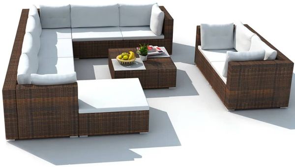 vidaXL 10-tlg. Garten-Lounge-Set mit Auflagen Poly Rattan Braun 41875 Bild 4