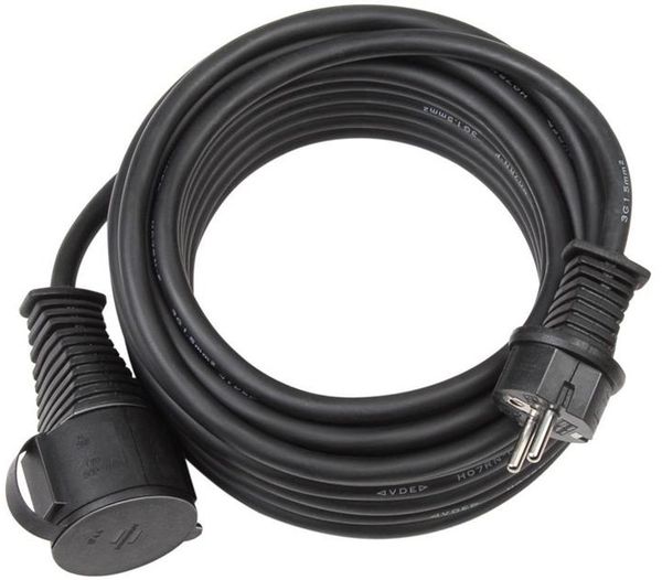 Baustellen-Verlängerungskabel IP44 10 m H07RN-F 3G1,5 Gummi-Neopren schwarz mit Schutzkontakt-Stecker und Kupplung