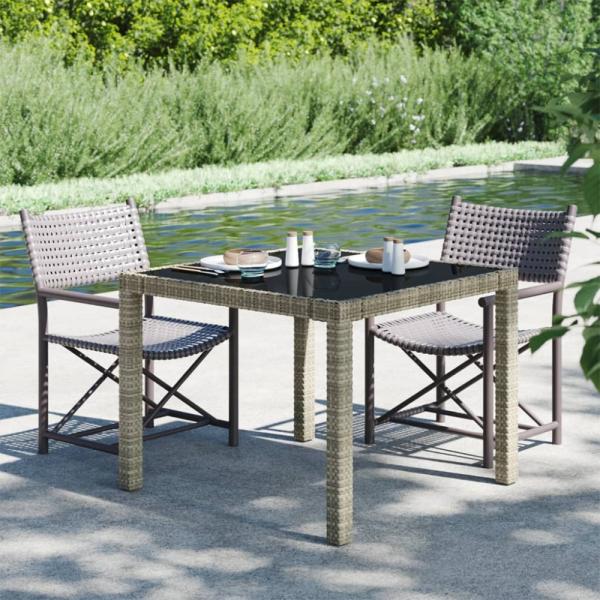 vidaXL Gartentisch 90x90x75 cm Gehärtetes Glas Poly Rattan Grau 316701