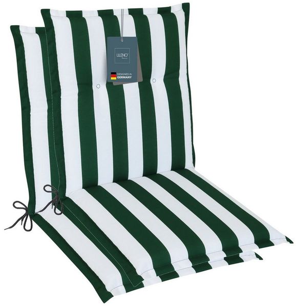 LILENO HOME Polsterauflage Niedriglehner, bequeme Sitzauflage für Gartenstühle, Stuhlkissen, (2 St, 2er Set), Gartenstuhl Auflage in Blockstreifen Grün, Sitzpolster waschbar