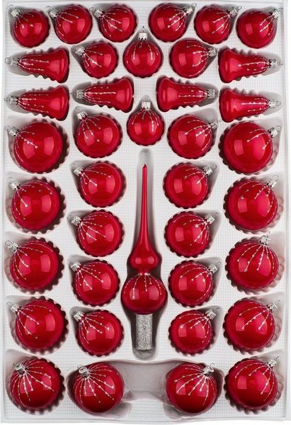 Navidacio Weihnachtsbaumkugel 39tlg. Glas-Weihnachtskugel Set "Hochglanz Modern Rot Weiss Ornamente"