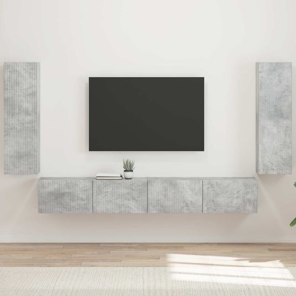 vidaXL TV-Wandregal-Set Wandmontiert 4 pcs Beton Grau Holzwerkstoff 3408928