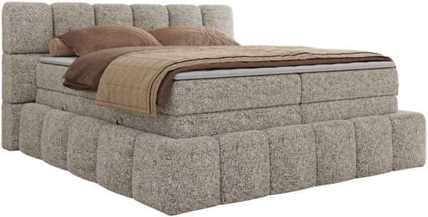 Boxspringbett NIRA KING, Doppelbett mit Fußteil, 7-Zonen Multipocket-Matratzen und Topper, Schlafzimmerbett - 140 x 200 cm - Beige Struktur - H3 Bild 5