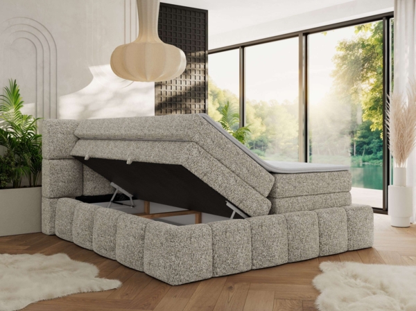 Boxspringbett NIRA KING, Doppelbett mit Fußteil, 7-Zonen Multipocket-Matratzen und Topper, Schlafzimmerbett - 140 x 200 cm - Beige Struktur - H3 Bild 3