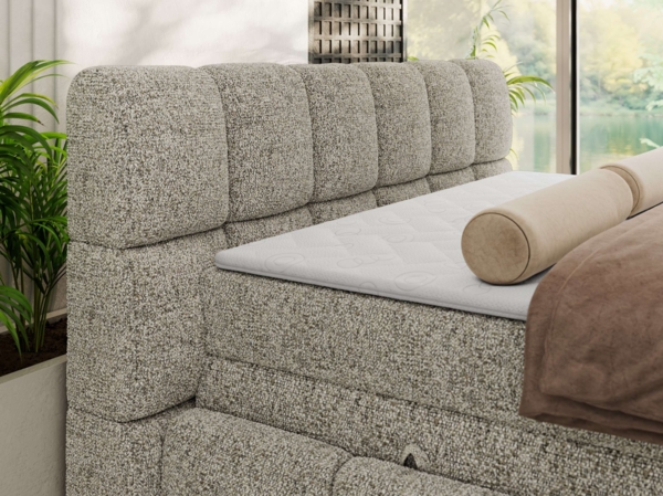 Boxspringbett NIRA KING, Doppelbett mit Fußteil, 7-Zonen Multipocket-Matratzen und Topper, Schlafzimmerbett - 140 x 200 cm - Beige Struktur - H3 Bild 4