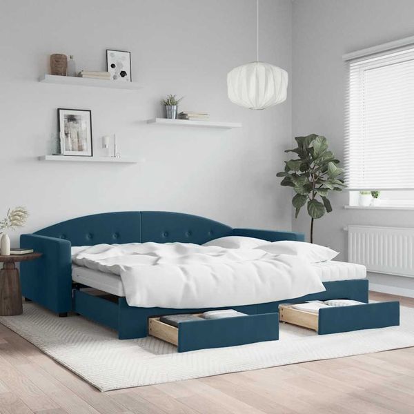 vidaXL Tagesbett Ausziehbar mit Schubladen Blau 100x200 cm Samt 3197379
