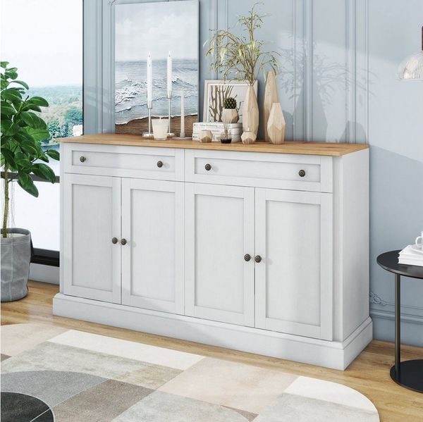 Merax Sideboard im rustikalen Landhausstil mit 2 Schubladen und 4 Türen, Kommode mit viel Stauraum und Metallgriffe,Anrichte,Breite 150cm