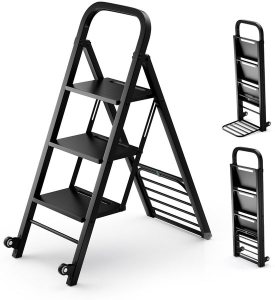 2 in 1 Sackkarre & Trittleiter Klappbare 2 Räder Handwagen Metall Transportkarre Schwarz