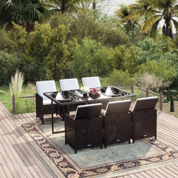 vidaXL 7-tlg. Garten-Essgruppe mit Kissen Poly Rattan Schwarz 3095530 Bild 1