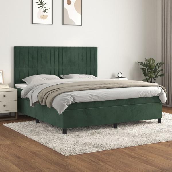 vidaXL Boxspringbett mit Matratze Dunkelgrün 180x200 cm Samt 3143160