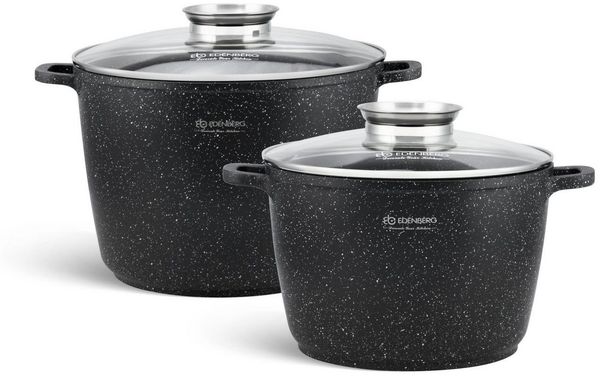 Edenberg Topf-Set Schwarze große Töpfe, Suppentöpfe, Kompotttopf, Kochtopf, Spargeltopf, Aluminium, Keramik (Ob Sie für die Familie, ein Fest oder viele Gäste kochen – mit diesem großzügigen und stilvollen Topfset gelingt Ihnen jede Mahlzeit mühelos un...