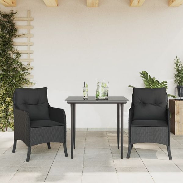 vidaXL 3-tlg. Garten-Essgruppe mit Kissen Schwarz Poly Rattan 3211920