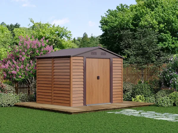 Vente-unique - ARSEGO Gartenhaus Metall Braun - B 224 cm x H 177 cm x L 266 cm