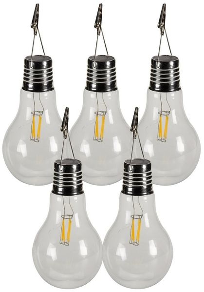 Dehner LED Solarleuchte Dehner Solar-Glühbirne 5er Set, 10 x 17 cm, Glas, transparent, Keine Angabe, Wetterfest, bis 6 Std. Leuchtdauer