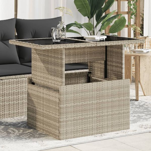 Gartentisch, Balkontisch mit Glasplatte Hellgrau 100 x 55 x 73 cm Poly Rattan