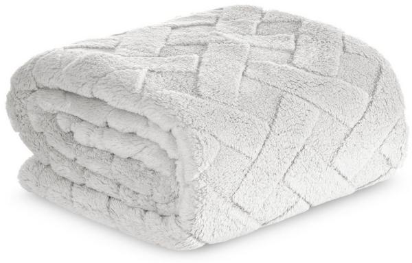 Wohndecke CARO Design91 Karierte Kuscheldecke ideales Geschenk Weiche warme Decke 70x160 cm silber