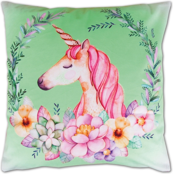 Bestlivings Kissenbezug Fotodruck Motiv in 40x40 cm, Flauschig weiche Kissen-Hülle in vielen Motiven erhältlich ( Design: Einhorn Grün )