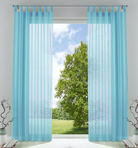 Gardinenbox 2er-Pack Gardinen Transparent Vorhang Set Wohnzimmer Voile Schlaufenschal mit Bleibandabschluß HxB 245x140 cm Hellblau, 61000CN