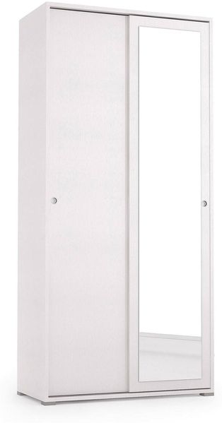 Dmora 2-türiger Kleiderschrank Abduhl, Kleiderschrank mit 2 Schiebetüren und Spiegel, Schrank mit Kleiderstange und Regalen, 100 % Made in Italy, 90 x 45 x 195 cm, Weiß,