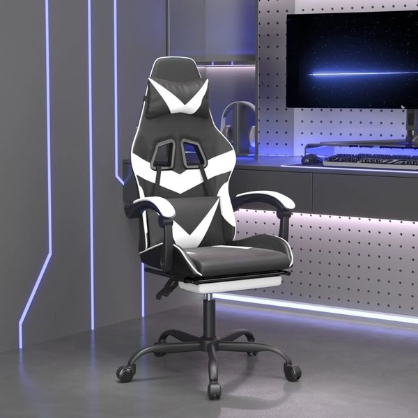 vidaXL Gaming-Stuhl mit Fußstütze Schwarz und Weiß Kunstleder 3143859