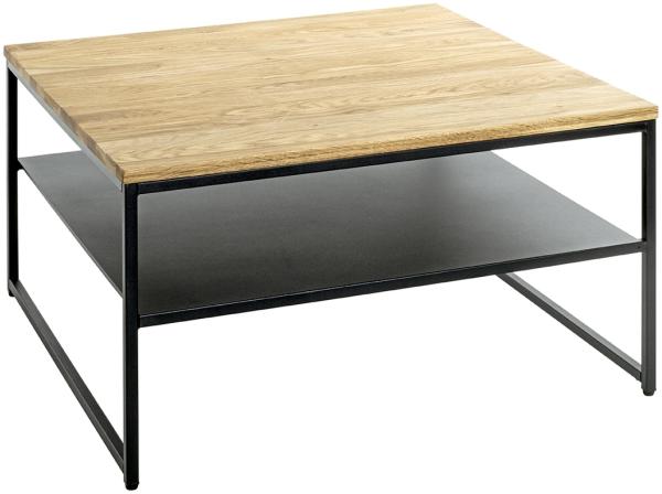 Couchtisch >37338< in eiche, schwarz, Massivholz, Metall - 70x40x70cm (BxHxT)