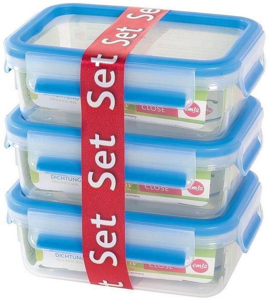 Emsa Frischhaltedose Emsa, Frischhaltedosen, 3er Set, ca. 0,55 l, blau, "Clip & Close"