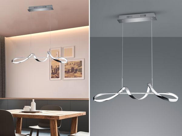 LED Pendelleuchte PERUGIA Metall Silber Chrom mit 3 Stufen Dimmer, Breite 81cm