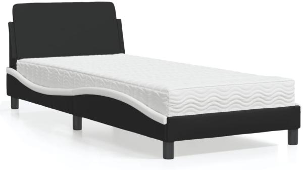 vidaXL Bett mit Matratze Schwarz und Weiß 80x200 cm Kunstleder 3208302