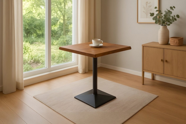 SAM® Baumkantentisch Inge, massive Akazie oder Eiche, Baumkante, Säulengestell Metall