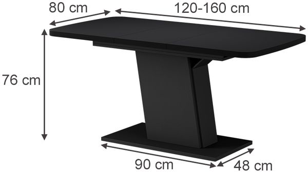 Esstisch Fenaro Schwarz 120-160 x 80 cm ausziehbar Vicco Bild 2