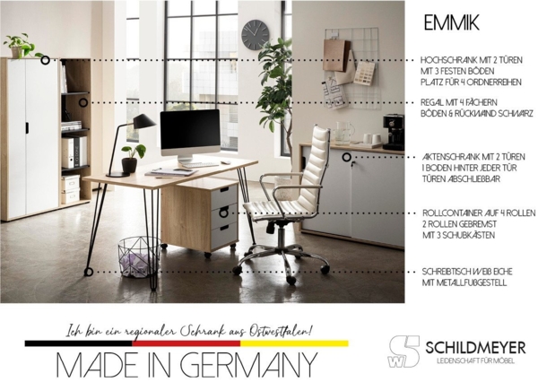 Schildmeyer Aktenschrank Emmik 702043, weißeiche Dekor/mattweiß, 100 x 41 x 83,6 cm Bild 2