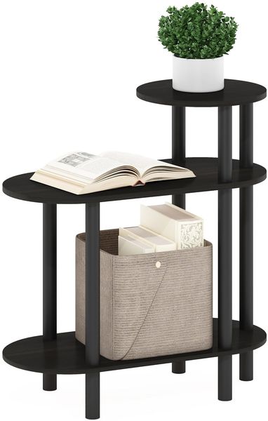 Furinno Turn-N-Tube Ovaler Sofa-Beistelltisch mit 3 Ebenen und offenen Ablagen, Espresso/Schwarz