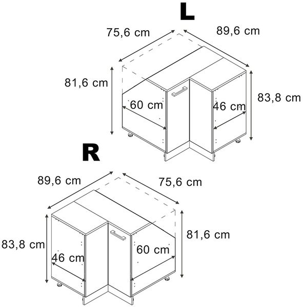 Eck-Küchenschrank für Dachschrägen R-Line Anthrazit Landhaus 75.6 cm mit 1 Tür, Schrankkorpus 60 cm Tiefe Vicco Bild 2
