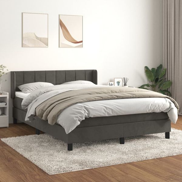 vidaXL Boxspringbett mit Matratze Dunkelgrau 140x200 cm Samt 3130962