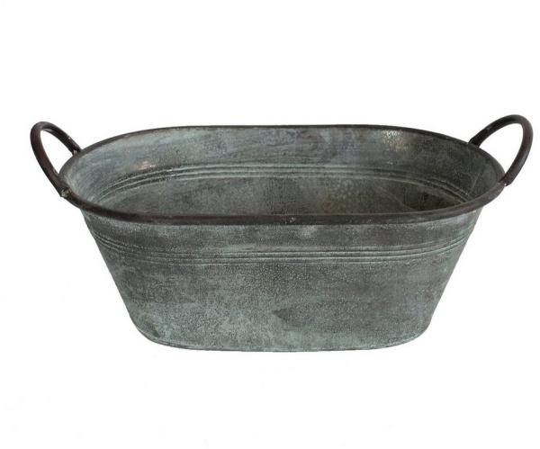 colourliving Blumentopf Pflanztopf Zinktopf Old Green 37cm oval (1 St), langlebig, dekorativ, handbemalt