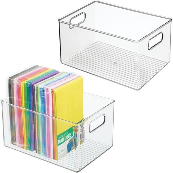 Aufbewahrungsbox Ablagebox Organizer mit Griffen mDesign 2er Set durchsichtig