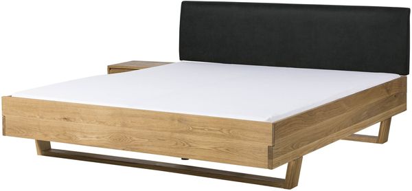 Bett mit Nachttisch links Fichte 200x200x85 natur gebeizt / geölt, Kopfteil anthrazit FICHTELBERG #56