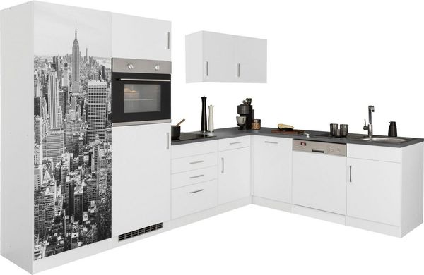 KOCHSTATION Küchenzeile KS-Paris – Küchen mit einzigartigen Fotomotiven auf den Fronten, Stellbreite 290/220 cm, wahlweise mit E-Geräten und Induktion