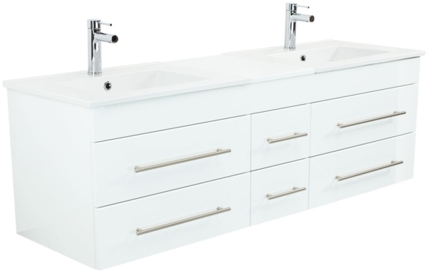 Badmöbel Milano XL 172cm Doppel- Waschtisch SoftClose weiss hochglanz : Weiss hochglanz