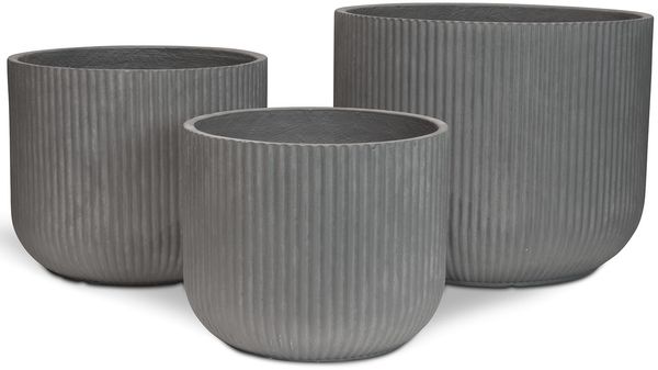Linea Betontopf mit geriffelter Oberfläche 3er Set grau