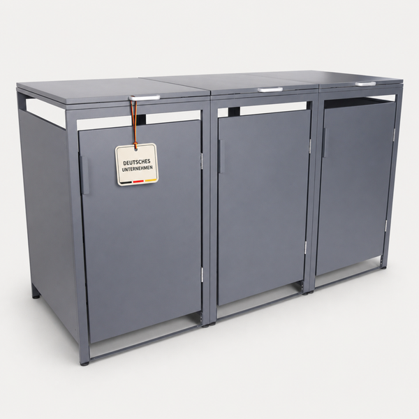 ALBATROS Mülltonnenbox 3er Hauswandversion, 120L bis 240L, für Drei Tonnen, verzinktes Metall RAL7016 Anthrazit, offene Rückseite