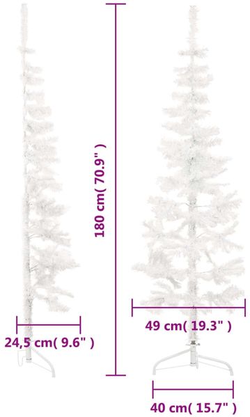 vidaXL Künstlicher Halb-Weihnachtsbaum mit Ständer Schlank Weiß 180 cm 344566 Bild 8