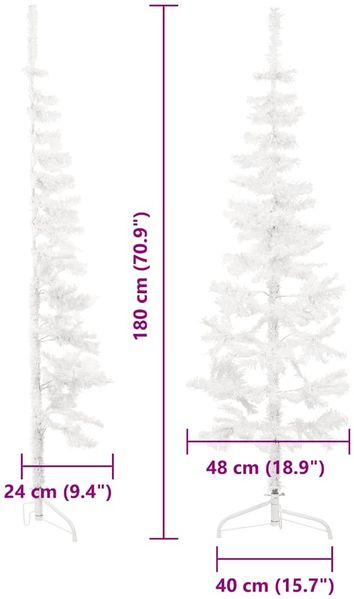 vidaXL Künstlicher Halb-Weihnachtsbaum mit Ständer Schlank Weiß 180 cm 344566 Bild 9